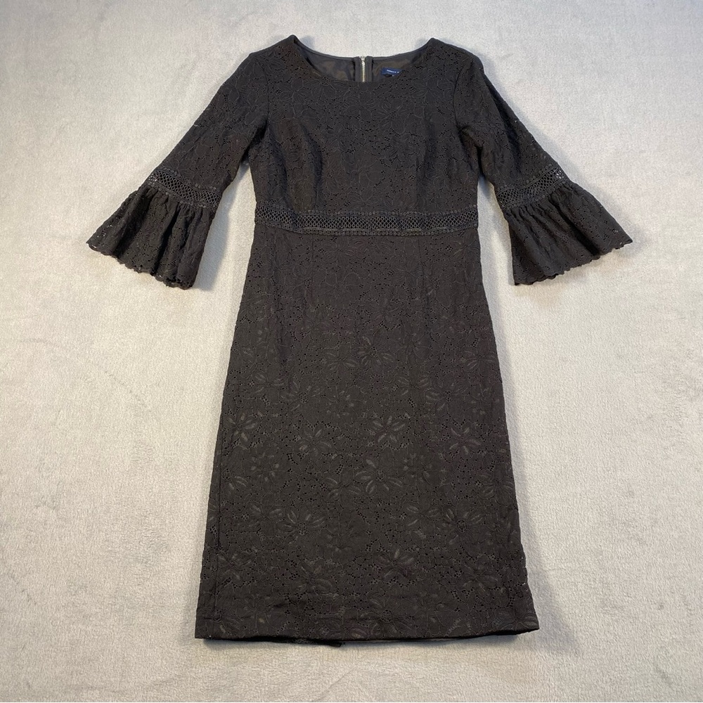 Tommy Hilfiger women’s Black Lace 3/4 bell sleeves midi Dress, back zipper, 4